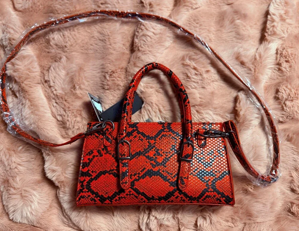 Ed Hardy Red Snake Satchel Crossbody Bag Snakeskin Print Purse NWT